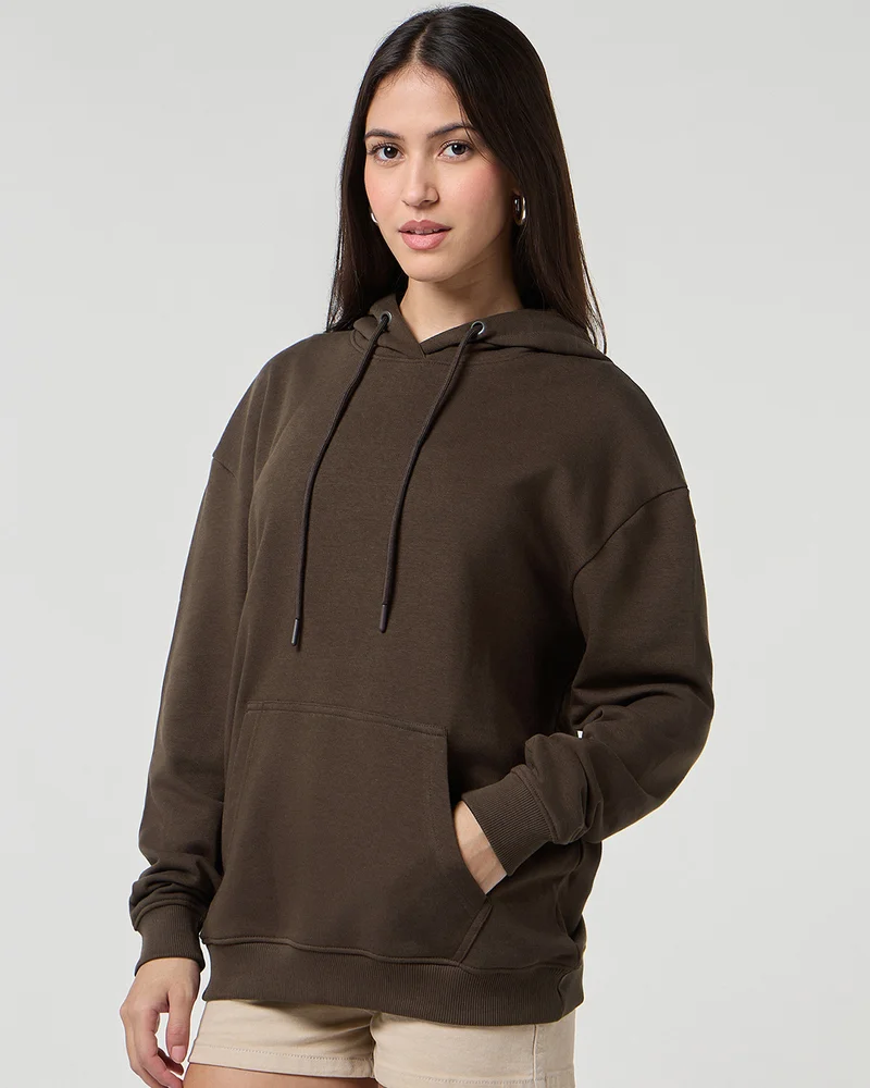 bewakoof Women's Brown Oversized Hoodies